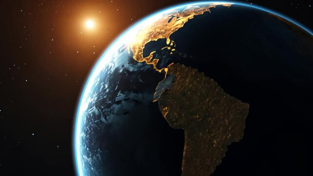 A Glimpse of Earth from Space: A stunning view of our planet, showcasing continents and oceans bathed in sunlight, offering a breathtaking perspective on our home.