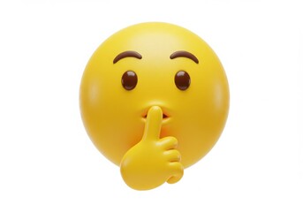 Fototapeta premium Yellow emoji with finger on lips isolated on white background