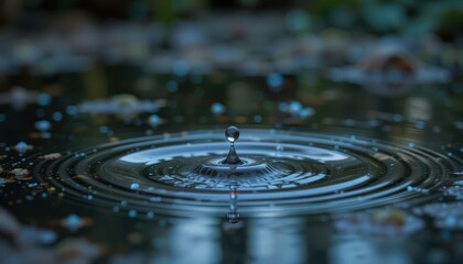 Bioluminescent Night Pond A Single Droplet's Ripple Effect in a Dark Forest