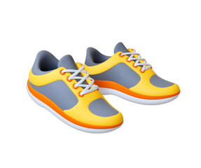 Fototapeta na wymiar Sport shoes 3d icon. Realistic sneakers, isolated boots for training. Workout outfit element for athletes, competition accessory. Rendering vector item