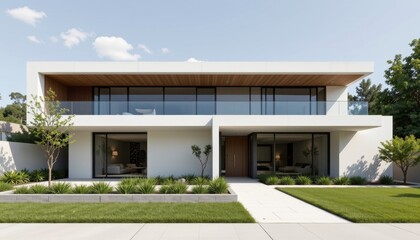 the modern building design features clean lines, geometric shapes, and a minimalist color palette