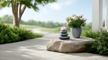 Obraz premium Zen Garden Arrangement on Stone Pedestal
