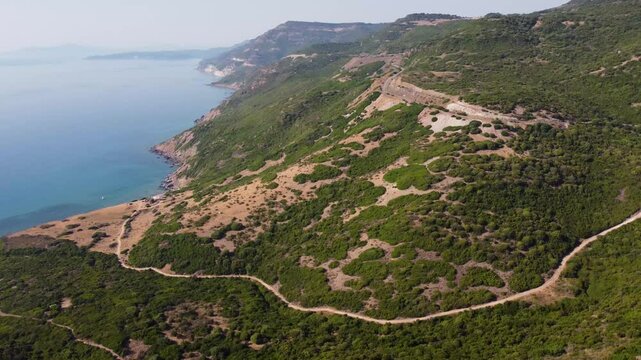 Grifone Nature Reserve from above next to the coastline between Bosa and Alghero on the west of Sardinia, Italy