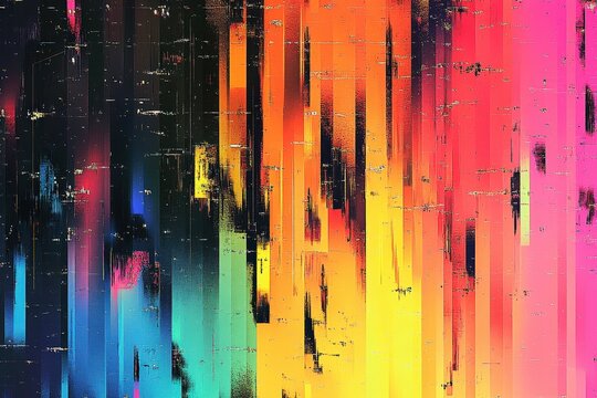 Futuristic glitch art with neon pixelized aesthetics