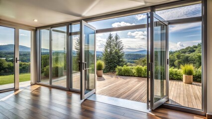 Modern Aluminum Folding Door Leading to a Nature-Viewed Terrace, landscape photography, outdoor living