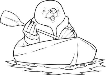 Mole Kayak Paddle Animal Vector Graphic Art Illustration