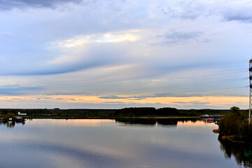 View of the mouth of the Kostroma River at sunset.