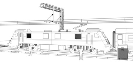 electric train sketch 3d illustration