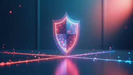 Shield icon. Digital shield glowing neon colors cyber security concep