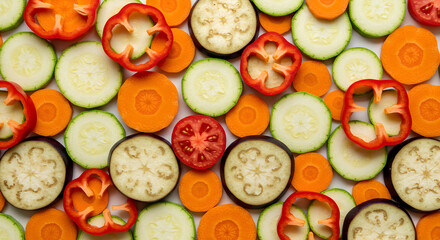 Vibrant Sliced Vegetables Arrangement Fresh Ingredient Assortment Food Photography