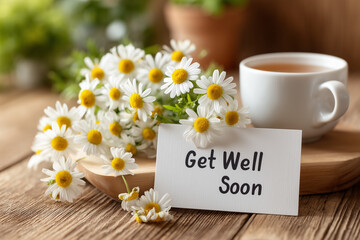Healing and Warm Wishes – Chamomile and Card, "Get Well Soon" card