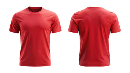 Red Round Neck T-Shirt Front and Back View Template Isolated on White Background