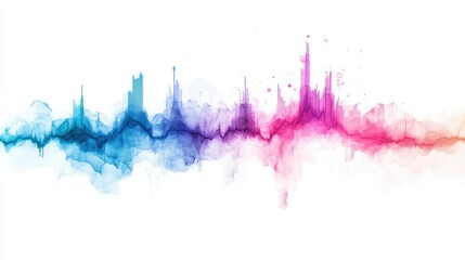 Naklejka premium Dynamic audio waveform pattern in vibrant gradient hues of blue and purple, isolated cleanly on a white backdrop