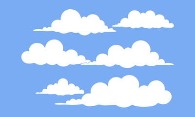 Cartoon clouds icons set. Vector flat weather clouds collection for kids app, cloudy landscape, blue sky, sky elements, flat design