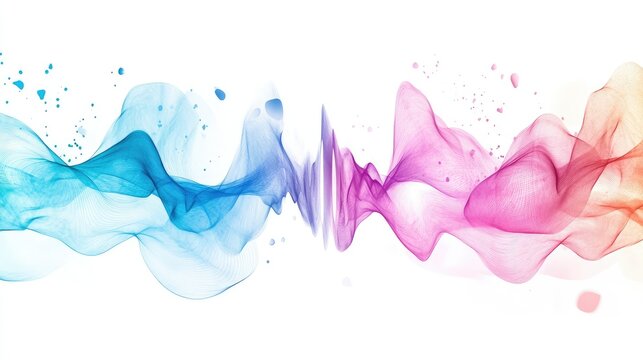 Futuristic audio equalizer graphic in abstract motion with gradient blue and purple waves isolated on white