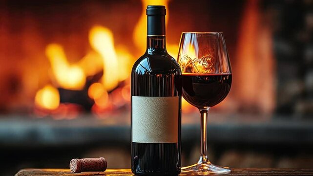 Cozy Fireplace Night: Red Wine and Relaxation