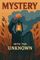 Exploring the Unknown Person with Lantern in Field - Mystery Illustration © muhammad