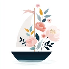 Charming nautical design featuring an adorable sailboat with delicate floral elements for decor and inspiration