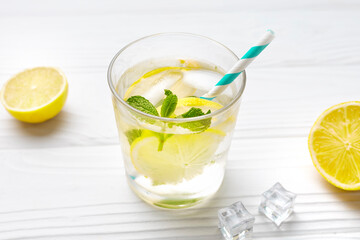Lemon ice water,lemonade.Refreshing beverage.Summer drink.
