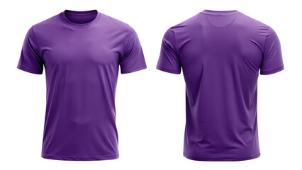 Purple Round Neck T-Shirt Front and Back View Template Isolated on White Background