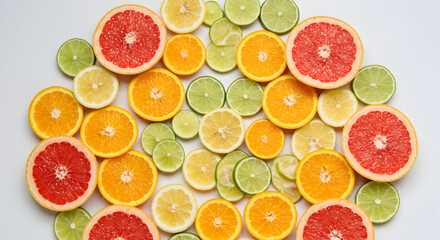 Assorted Citrus Slices Arranged on a White Background for Refreshment
