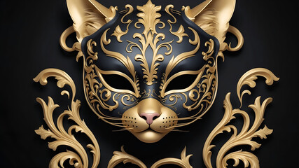 Fototapeta premium Ornate Golden and Black Cat Mask with Artistic Details