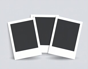 Three Blank Polaroid Photo Frames on Grey Background – Retro Instant Film Mockup Template for Photography, Memories, Scrapbooking, Design Presentation, or Vintage Photo Display
