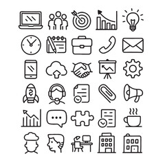 Hand Drawn Doodle Business and Office Icons &ndash; Black and White Line Vector Set