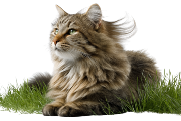 Playful cat in lush green grass outdoor photography domestic animal serene environment close-up feline beauty