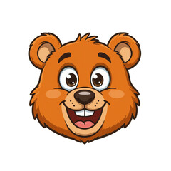 Cartoon Bear Face, Orange, Happy Expression, Transparent Background