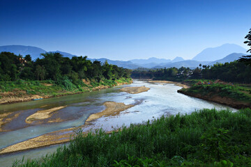 Scenic of Nam Khan River in World Heritage City, Luang Prabang, Laos