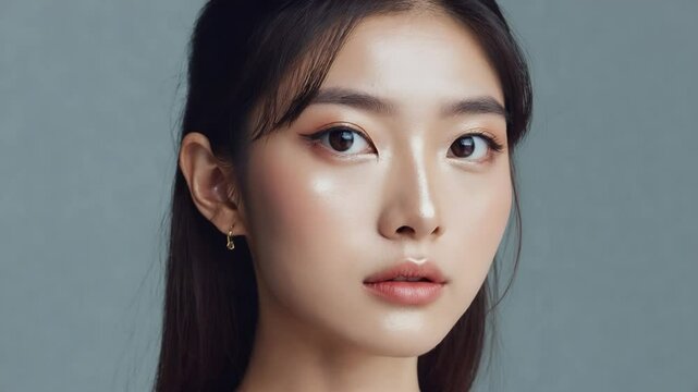 Close-up Portrait of a Beautiful Young Asian Woman with Natural Makeup and Soft Lighting