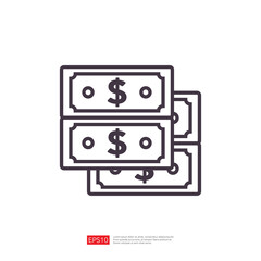Illustration of Stack of Dollar Bills Representing Financial Wealth and Business Transactions in a Simplistic Icon Design