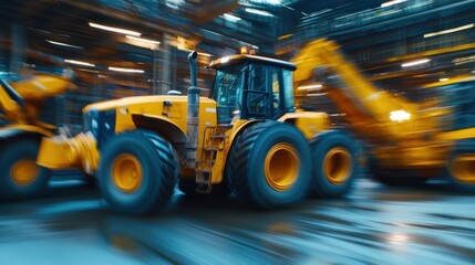 Powerful Machines in Motion: Yellow Tractors at Industrial Site