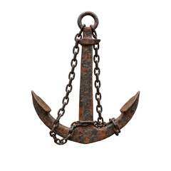 Rusty anchor with chain on white background on transparent background