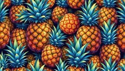 Fototapeta premium the seamless texture features a close up of a fresh pineapple background, with intricate patterns and vibrant colors creating a visually appealing design.