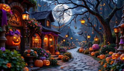 Fototapeta premium embark on a whimsical journey through a halloween wonderland filled with enchanting decorations, spooky delights, and magical surprises around every corner