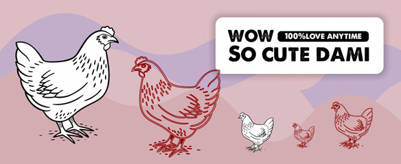 Hen Set of Chicken with eggs silhouettes vector isolated on white background