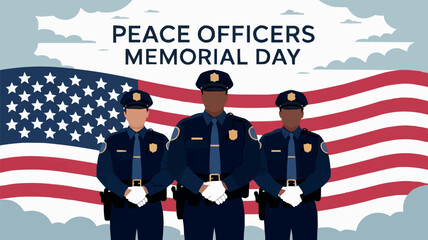 Peace Officers Memorial Day Police Tribute Vector Art with USA Flag