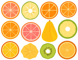 Obraz premium Vibrant Citrus Fruit Slices and Tropical Fruit Illustrations