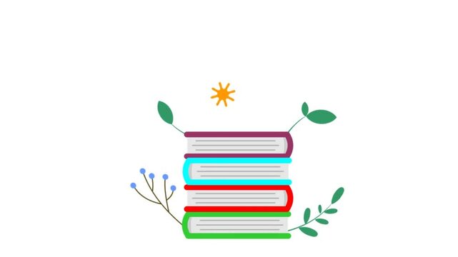 Animated video of books and leaves, suitable for use in animated content videos for book day, bookstores, seminars, advertisements, bookstores, reading parks, libraries and others.