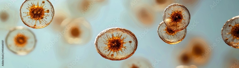 Poster conceptual representation of extraterrestrial microorganisms suspended in space with intricate detai