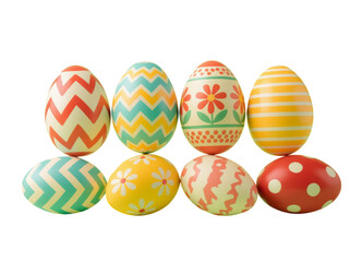 Fototapeta premium Colorful Easter Eggs with Patterns, Transparent Background
