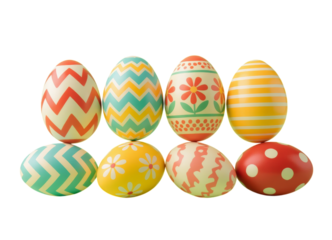 Colorful Easter Eggs with Patterns, Transparent Background