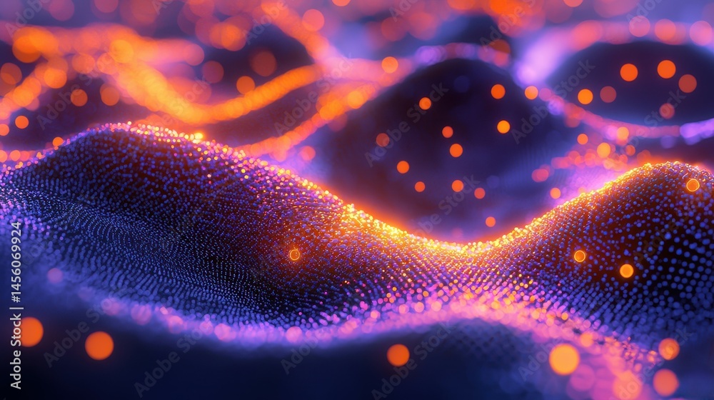 Poster abstract conceptual representation of dna strands being programmed with vivid light and particle eff