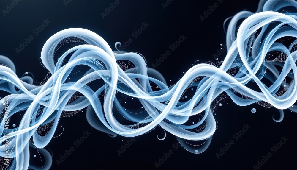 Poster an intricate composition of interweaving white and blue abstract fractal curves and lines creates a 
