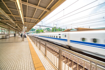 Shinkansen train in Hakone train station, Japan