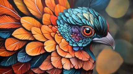 Obraz premium Colorful pheasant portrait, vibrant plumage, forest background, nature art