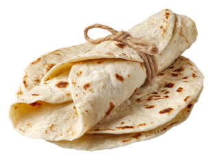 Stack of tortillas with twine on transparent background