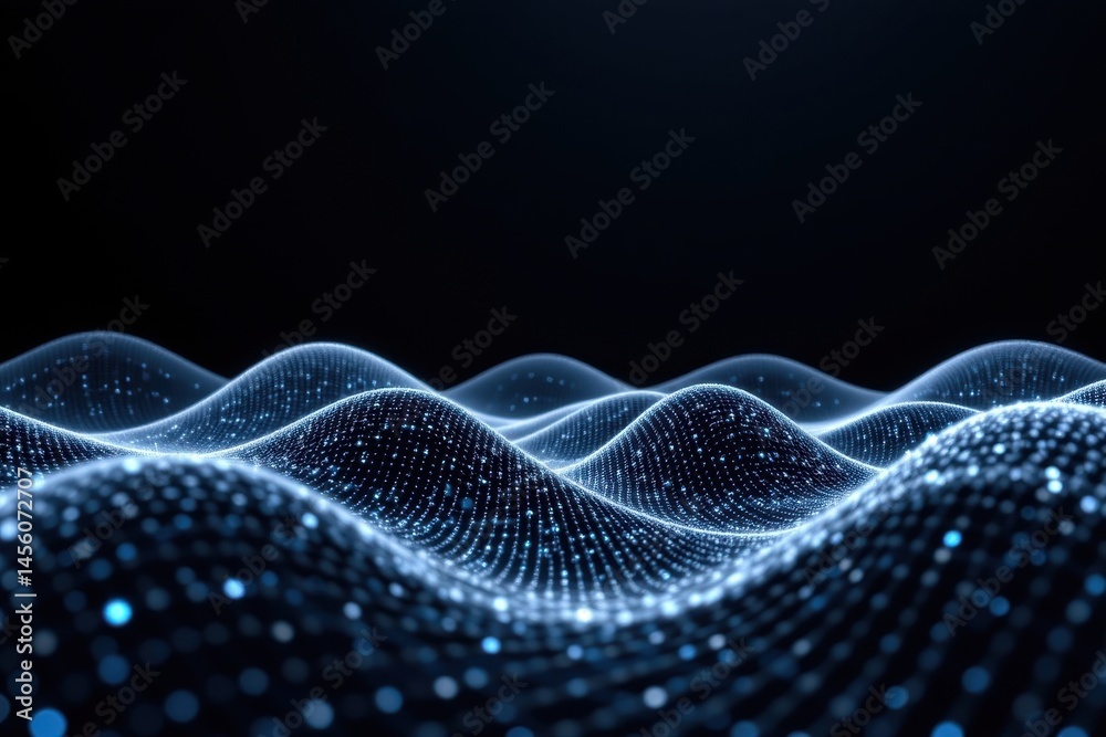 Poster the digital weave lines seamlessly connect a network of dots, creating a mesmerizing wave pattern ag